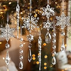 Christmas Tree Ornaments Sparkling Dazzling Festival Party Decoration Crystal Snowflake Design Hanging Ornament Holiday Season Home Decor
