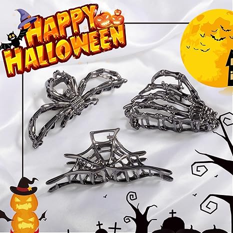 3PCS Gothic Hair Claw Clips – Black Spider Web