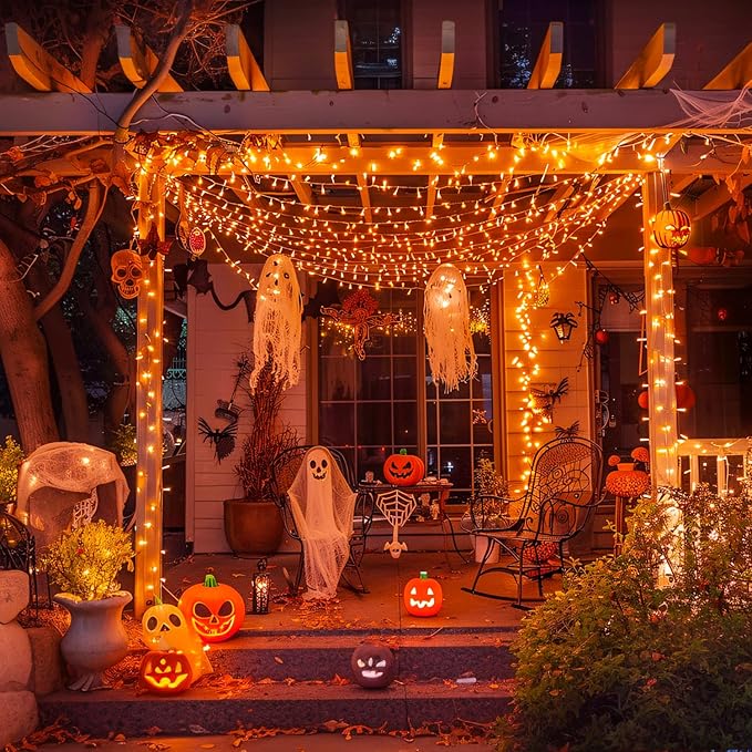 33FT Orange Halloween String Lights – 100 LED Battery Operated Waterproof Lights with Remote