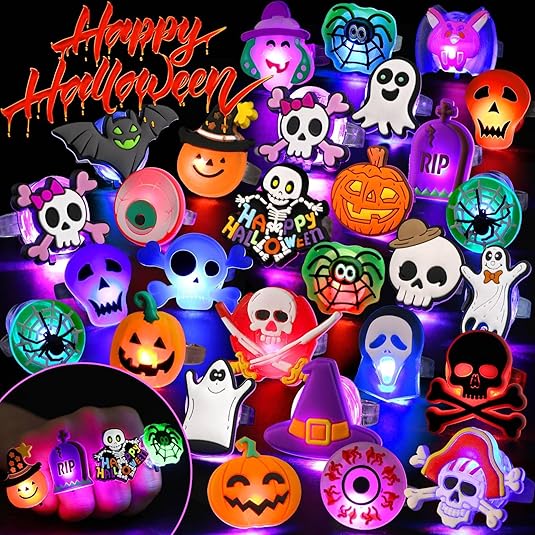 Halloween LED Light-Up Rings – 50PCS Glow Flash Rings for Kids & Adults