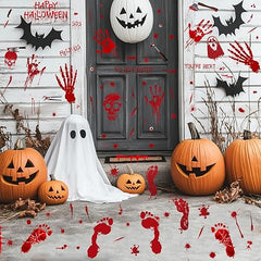 84Pcs Halloween Bloody Handprint & Footprint Stickers – Reusable Window