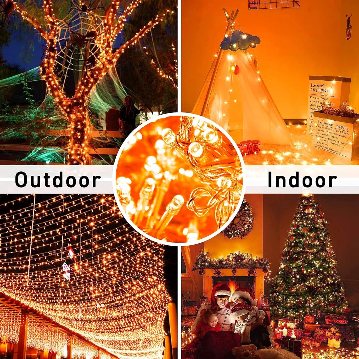 33FT Orange Halloween String Lights – 100 LED Battery Operated Waterproof Lights with Remote