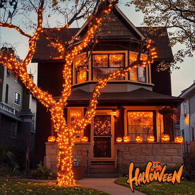 33FT Orange Halloween String Lights – 100 LED Battery Operated Waterproof Lights with Remote