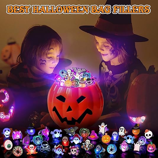 Halloween LED Light-Up Rings – 50PCS Glow Flash Rings for Kids & Adults