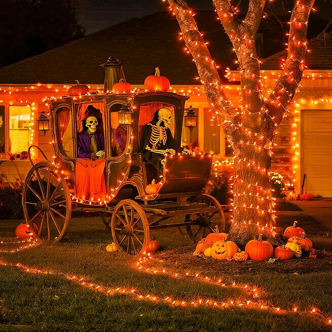 33FT Orange Halloween String Lights – 100 LED Battery Operated Waterproof Lights with Remote