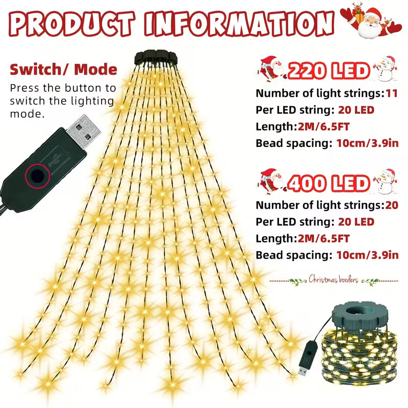 LED Waterfall String Lights for Christmas Trees, Garden, and Home Decor