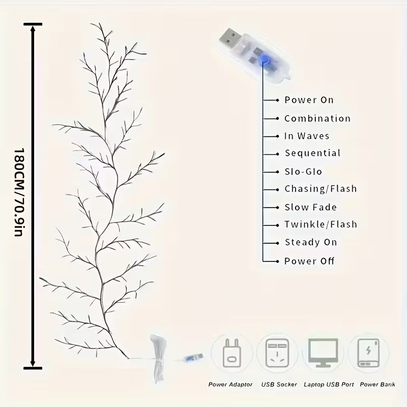 AMill 96 LED Willow Vine Wall Lights USB Powered for Cozy Home Decor