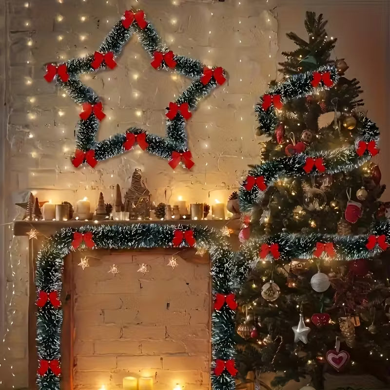 2pcs 393.7 Inch Christmas Garland with Red Bow and Snowflake Decor