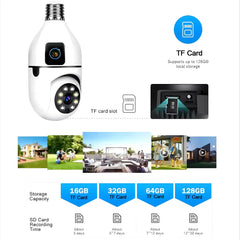 Dual Lens Night Vision Motion Detection Bulb Camera