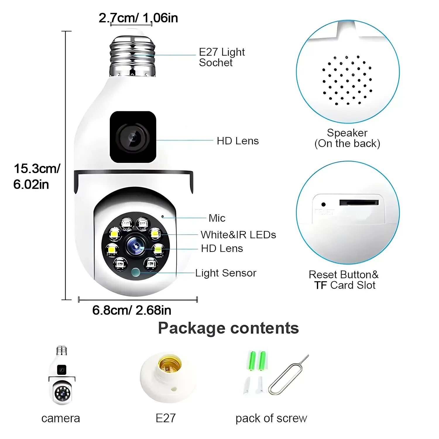 Dual Lens Night Vision Motion Detection Bulb Camera