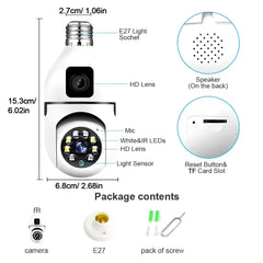 Dual Lens Night Vision Motion Detection Bulb Camera